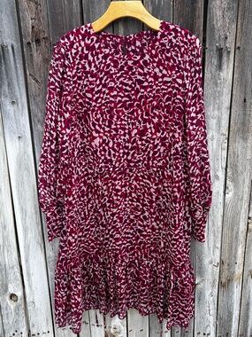 LK Bennett Damiell Animal Print Dress Chiffon Leopard Red Burgundy 12